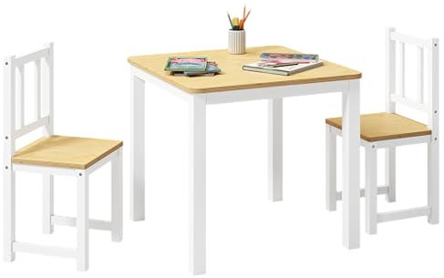 Bellabino Sora Kindersitzgruppe – Kindertisch mit 2 Stühlen aus Holz – Sitzgruppe Kinder Indoor Weiß – Kinder Tisch Stuhl Set Indoor – Maltisch & Basteltisch ab 2 Jahren – Spieltisch für Kinderzimmer
