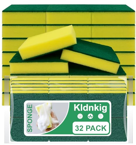 Cleaning Sponge,32 Pack Dual-Sided Dishwashing Sponge for Kitchen, Cleans Fast Without Scratching,Eco Safe on Non-Stick Cookware,Scrub Pads for Dishes,Pans All at Once