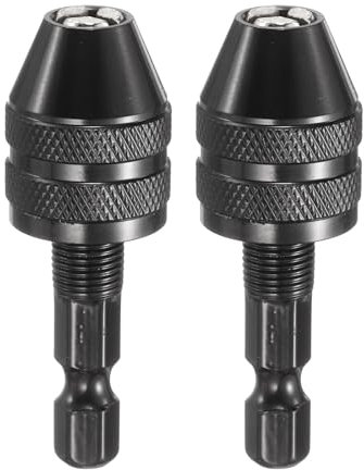 sourcing map 2pcs Keyless Drill Chuck 1/4 Hex Shank Chuck Conversion Adapter 0.012-0.14 Quick Change for Round-Shank Cordless Screwdrivers Drills Power DIY Tools, Black