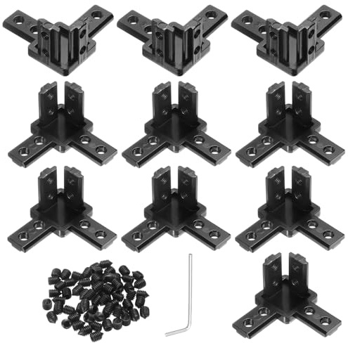 sourcing map 12Pcs 3-Way End Corner Brackets, Zinc Alloy Interior Corner Connectors with M6 Screws and Wrench for 3030 Series Aluminum Extrusion Profile, Black