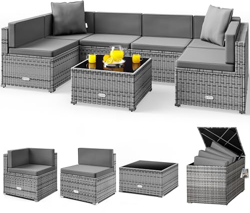 Casaria® Lounge Tavolo da Giardino Set Polyrattan Mobili da Esterno Inclusi Cuscini 318L Gruppo di Seduta Terrazza Balcone Salottino Outdoor