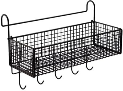 Baoblaze Cesto portaoggetti sospeso da comodino, in ferro, organizer multiuso, da appendere alla mensola per hotel, appartamento, bagno, cucina, parete cubica, Nero con Ganci
