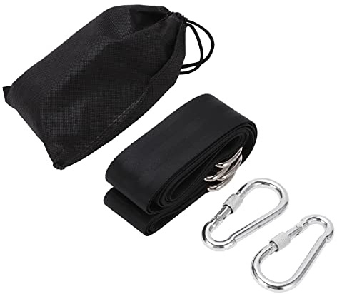ANKROYU Balançoire Corde Arbre Suspendus Sangles Kit Heavy Duty Réglable Hamac Sangles avec Snap Lien pour Aire De Jeux Extérieure Jardin Noir Polyester 18.1oz 2 Sangles 2 Boucles 1