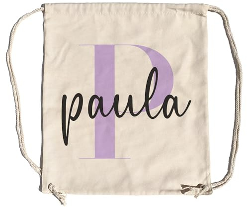 LolaPix Mochila Tela Personalizada con Nombre e Inicial. Mochila de Tela Infantil Personalizada Niña y Niño. Bolsa Ropa Guarderia. Bolsa con Inicial Colores Pastel. Tamaño 37x44cm