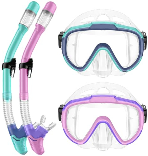 Lealinga Snorkel Set Kids 6-14 Anti-Fog Panoramic View Children Snorkel Set Dry Top Snorkel Mask for Youth with Travel Bag Diving Set for Snorkeling Scuba Diving Swimming Travel