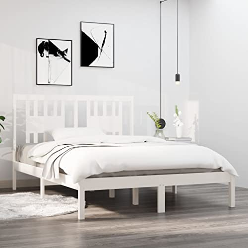 Frdhee Lit en palettes pour adolescent, en bois massif, sans matelas, blanc, 120 x 200 cm, lit familial, pour chambre à coucher, chambre d'amis
