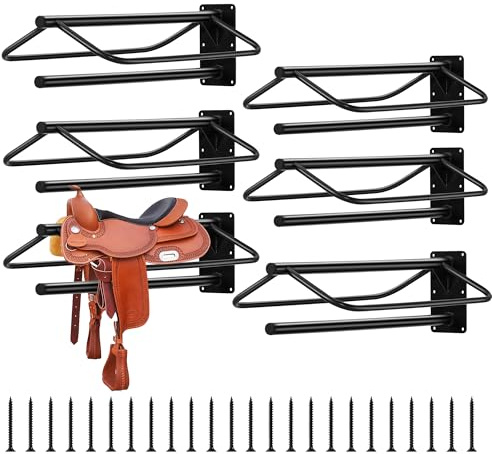 GarveeLife 6 Pack Wall Mounted Saddle Rack with Double Pad Bar Heavy Duty Carbon Steel Saddle Stand for English & Western Saddles, Blankets, Horse Tack Organization Wall Storage