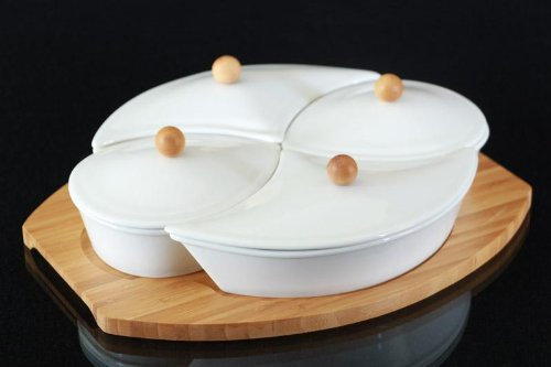 9-tlg. Tablett Dipschalen Set Schalen aus Porzellan mit Deckel Servierschalenset