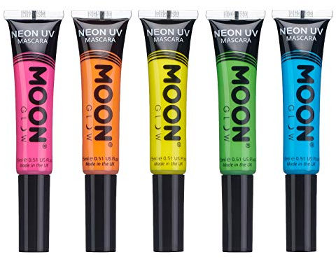 Moon Glow Mascara UV néon | Couleur néon vive, brille sous un éclairage UV | Maquillage néon, orange, bleu, vert, rose, 15 ml (paquet de 5)