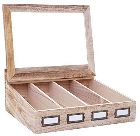 Mendler Aufbewahrungsbox HWC-C25, Teebox Schmuckkästchen Kiste, Paulownia 17x37x33cm - naturbraun