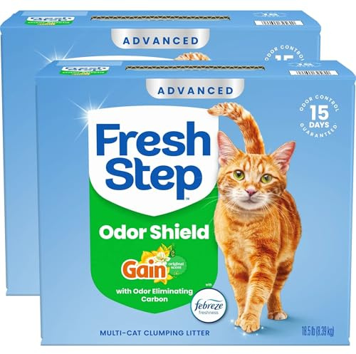 Fresh Step Odor Shield Advanced Multi Cat Clumping Litter with Febreze Freshness, Gain Original Scent, 18.5 lbEach, Pack of 2 (Package May Vary)