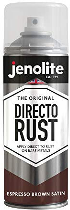 JENOLITE Directorust Spray Paint Satin Finish | ESPRESSO BROWN | 400ml | Direct To Rust Spray Paint For Metal | All-In-One Multi Surface Paint for Metal, Wood, Plastic, Ceramic | RAL 8017