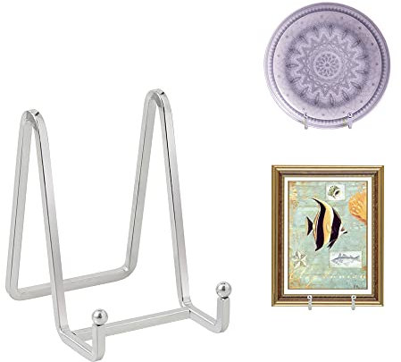 Plate Holder Easel Display Stand - 4.5 inch Metal Plate Stands for Display - Tabletop Picture Stand - Silver Iron Easels for Display Pictures | Photo Frames | Book | Decorative Plates | Plaque -1 Pack