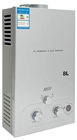 CDZHLTG Tankless Propane Gas Water Heater, 6L-18L Portable Instant Hot Water Heater LED Display Propane Water Heater Instant On-Demand Boiler with Shower Head Kit for Kitchen Home Camping, (8L, Gray)