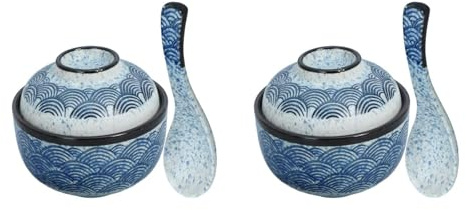 DOITOOL 2 Set di pentole in ceramica per stufato in ceramica Set da tavola Ramen Ciotola con coperchio Ciotola per zuppa giapponese Ciotola per zuppa in Ciotola per zuppa di riso Miso Ciotola