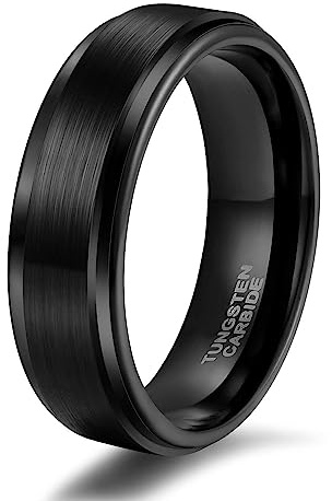 Titaniumcentral Anillo para hombre y mujer, negro, carburo de tungsteno cepillado, anillos de compromiso, alianzas de boda, 6 mm, 8 mm