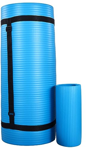BalanceFrom 71 x 24 x 1' All-Purpose Extra Thick Non-Slip High Density Anti-Tear Exercise Yoga Mat with Knee Pad & Carrying Strap, Blue