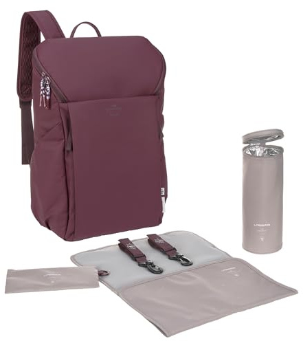 Lässig Bébé sac à dos à langer avec matelas à langer, fixation pour poussette et porte biberon/GRE Slender Up Backpack deep red