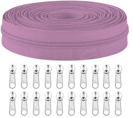 Sawoake #5 Nylon Coil Zippers by The Yard Bulk 10 Yards with 20pcs Zipper Sliders for DIY Sewing Tailor Craft Bag Garment Home Textile…(Lavender)