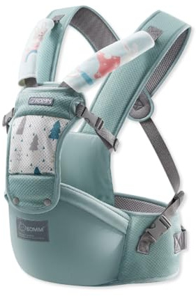 SONARIN Multifuncional Ergonómico Portabebé Asiento de Cadera,Mochila Portabebés con Asiento de Cadera Portador de Bebé Portabebés Ajustable para Recién Nacidos Niños Pequeños(Verde)