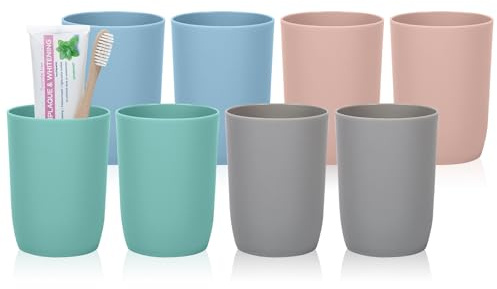 AstraLoom Zahnputzbecher Set 8 Stück (280ml) – Stapelbar & BPA-frei, Spülmaschinenfest für Badezimmer, Reise und Camping, Mehrfarbig