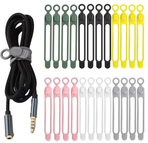 24 st Silikonbuntband, gummibuntband Återanvändbara buntband Kabel Prydlig Kabelorganisator för hörlurar Telefonladdare Ljudkabel Dator (flerfärgad)