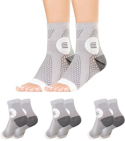 Zimoer Calcetines de Neuropatía y Soporte para Tobillo - 3 Pares Ortopédicos para Mujer y Hombre, Grises - Protector para Deportes como Ciclismo, Carrera y Fitness