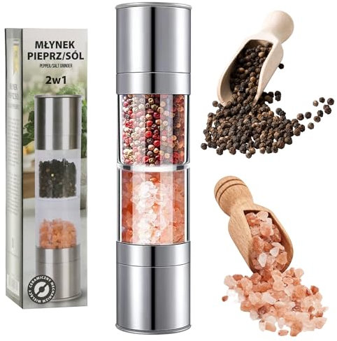 KARL HAUSMANN Macina sale e pepe 2 in 1 manuale – 20 cm – sale pepe combinato – macina in acciaio inox e vetro acrilico – macina spezie con macina in ceramica regolabile – sale pepe 2 in 1