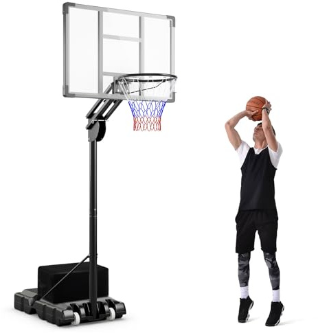 GOPLUS Basketkorg utomhus, korghöjd 149–305 cm justerbar, basketkorg med bakvägg, basketstativ bärbar med hjul, baskethoop för barn, tonåringar, vuxna
