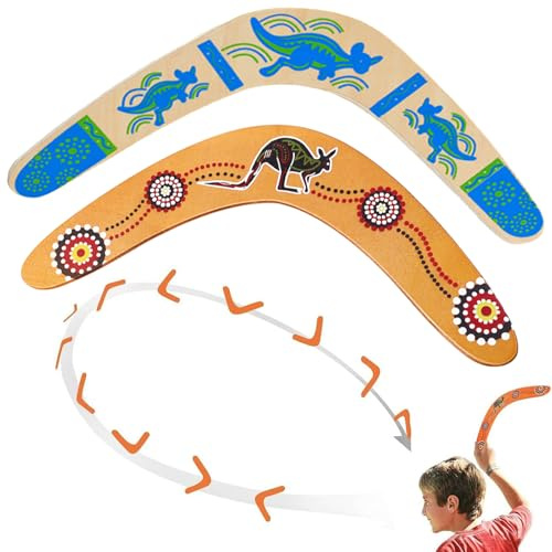 XineYuor Bumerang für Kinder, 2PCS Bumerang Holz,V-Förmiger Zurückkehrender Bumerang im Freien Fliegendes Bumerang-Spielzeug für Kinder Anfänger Sportspielspielzeug
