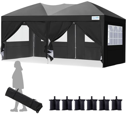 Quictent Faltpavillon 3x6m mit 6 Seitenwänden, Pop up Gartenpavillon mit Rollentasche, Pavillon Partyzelt 3x6 wasserdicht stabil, für Party im Freien, Hochzeiten, Fest, UV 50+