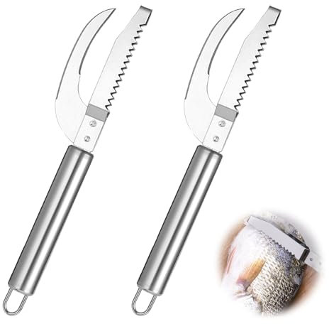 banjiabb 2 Stück Fischentschupper,Multi-Fischschuppenmesser 3-in-1,3 in 1 Fish Knife,Fischschuppen Entferner,Fischschupper,Edelstahl Fischmesser für Schneiden, Entschuppen und Ausnehmen Fischen