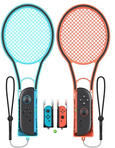 Tennisschläger für Nintendo Switch 2 für JoyCon,Hand Griffe kompatibel mit Switch 2/OLED/Switch 1 Griff Griffhalter für Mario Tennis Aces/Fever Sportspiel Zubehör mit Hand Staps-2 Packs