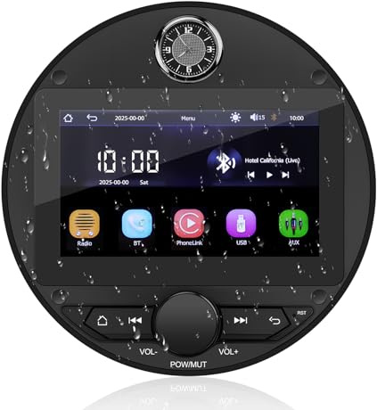 Lettore Stereo Marino Aggiornato con CarPlay e Android, Radio Nautica per Barca BT5.0 Wireless con Display da 7 impermeabile, Riproduzione di Film per Barche Marino Camper Auto
