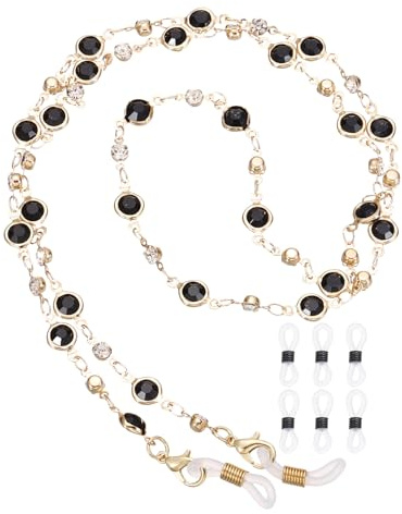sourcing map Glasses Chain, 75cm Rhinestones Eyeglasses Strap Stylish Mask Lanyard Chains with 6 Chain Ends for Women, Black