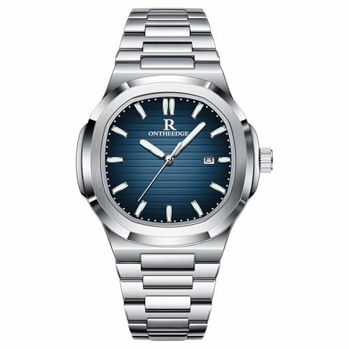 Raitown Herrenuhr Edelstahl - Minimalistisches Oktagonales Zifferblatt 40 mm mit Datum, Option Schwarz/Blau, Analoges Quarzwerk, Wasserdicht, Elegantes und Klassisches Design