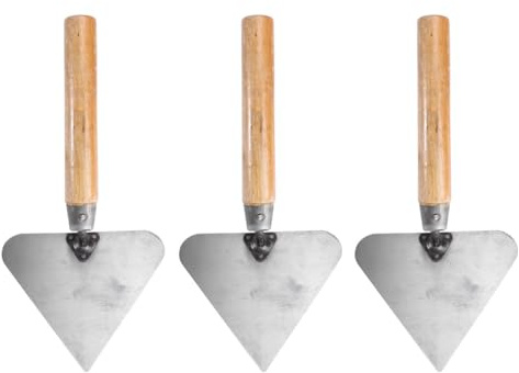 FONDOTIN Paleta Triangular de Albañilería 3 Piezas Acero Inoxidable con Mango de Madera para Construcción, Raspador de Lodo y Cemento, Espátula Práctica para Mampostería Profesional