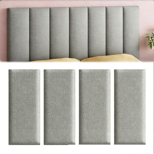 Chingcoo Wandpaneele Gepolsterte, 4 Stück 40x20cm Polsterplatte Selbstklebend,Deko-Wandpaneele Wandkissen Wandpolster Wanddekoration für Schlafzimmer, Kinderzimmer, Büro, Diele (Hellgrau)