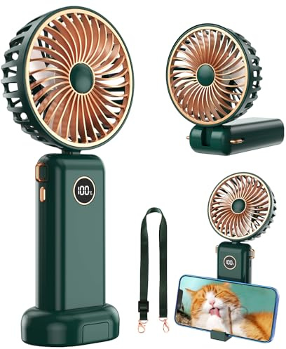 BSRANE Ventilatore Portatile, 3600 mAh Ventilatore USB C Ricaricabile, LED Display 5 Velocità Mini Ventilatore Portatile Pieghevole, Ventilatore a Batteria per Viaggio, Pic-nic, Spiaggia, Campeggio