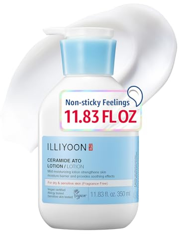 ILLIYOON Ceramide Ato Lotion 350ml, Stärkung & Wiederherstellung der Hautbarriere, Soja Ceramide für trockene empfindliche Haut, Sanfte Feuchtigkeitscreme für Kinder und Erwachsene, Vegan, Duftfrei