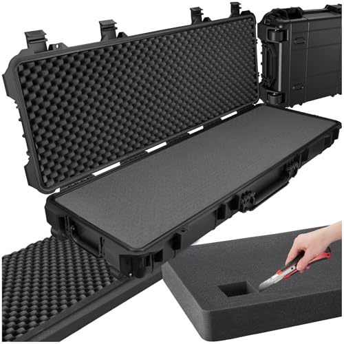 tectake® Custodia Porta Fucile - 113,5 x 41 x 16 cm - Custodia Rigida per Armi e Accessori, 4 Chiusure a Scatto, 3 Inserti in Espanso Estraibili, Maniglie, Rotelle per Trasporto