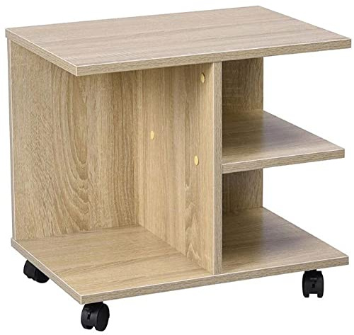BAKAJI Tavolino da Caffe Salotto Multifunzione Tavolo Divano Porta TV Riviste Comodino con Ruote in Melamina Effetto Legno (Beige)
