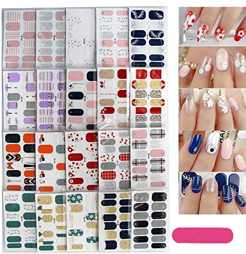 20 Feuilles 280 Pcs 3D Autocollants Ongle Sticker Auto-Adhésif +1 Pcs Lime À Nail Pour Décoration Nail Bricolage (280Pcs Sticker Ongle)