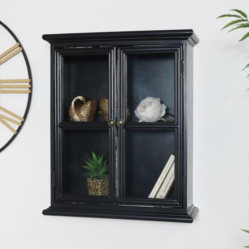 Melody Maison Rustic Black Glass Wall Cabinet
