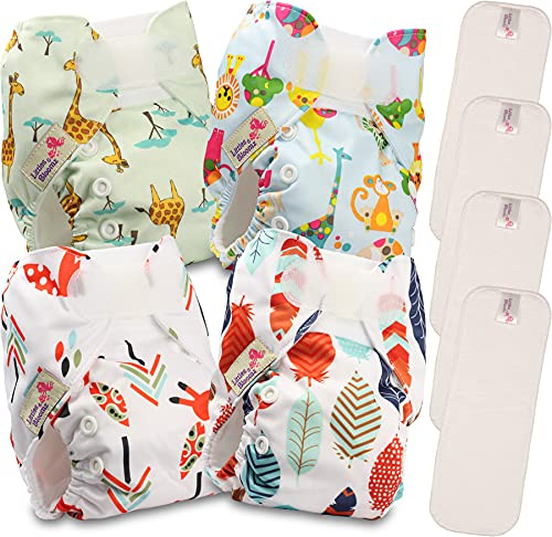 Littles & Bloomz Pañales reutilizables de bolsillo para bebé, recién nacido y prematuro, 4 pañales, 4 insertos de microfibra, NB-403MF4