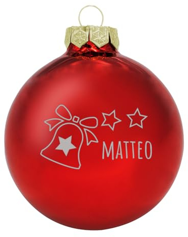 Deitert Weihnachtskugel mit Wunschtext Gravur, Ø 8cm, personalisierte Christbaumkugel aus Glas (glänzend), Individueller Weihnachtsbaumschmuck Namen oder Spruch, Glocke-Motiv, rot