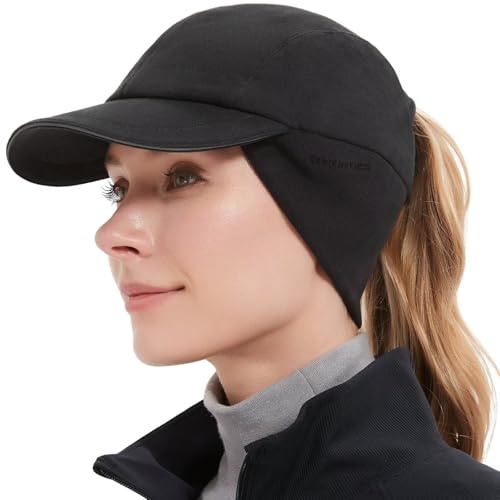 GADIEMKENSD Dam Vinter Fleece Luva med Hästsvansöppning, Reflekterande och Fällbara Öronlappar