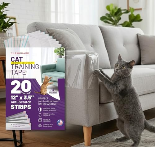 CLAWGUARD Kattavvisande tejp 20 förklippta remsor – kattrepskydd – kattavskräckande tejp – kattskyddande skydd – soffskydd – soffskydd för repor – soffdraperier skärmar med mera