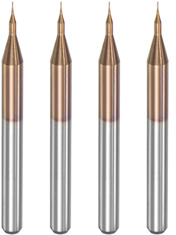 sourcing map 4 Stück VHM Schaftfräser 0.2 mm, Klingenlänge 1 mm Titanbeschichtet-Beschichtung CNC Fräser für Edelstahl, Verbundwerkstoffe und Legierungen
