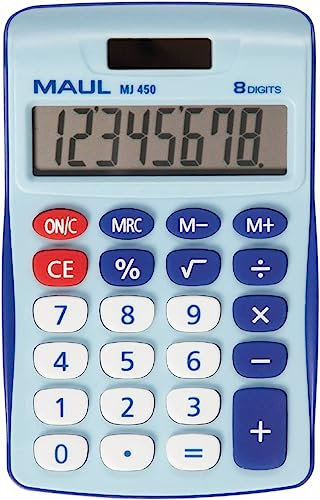 MAUL Taschenrechner MJ 450 | Taschenrechner klein mit 8 Stellen Display | Standardfunktionen für Büro, Zuhause, Schule | Solar Taschenrechner mit Batterienutzung bei Dunkelheit | Blau